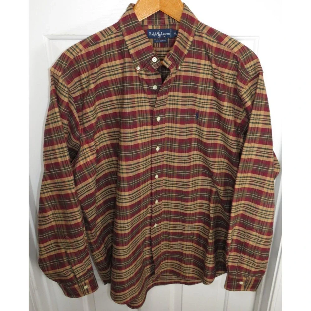 Polo Ralph Lauren Tartan Plaid Oxford Cloth Button Down Shirt Blue Pony XL